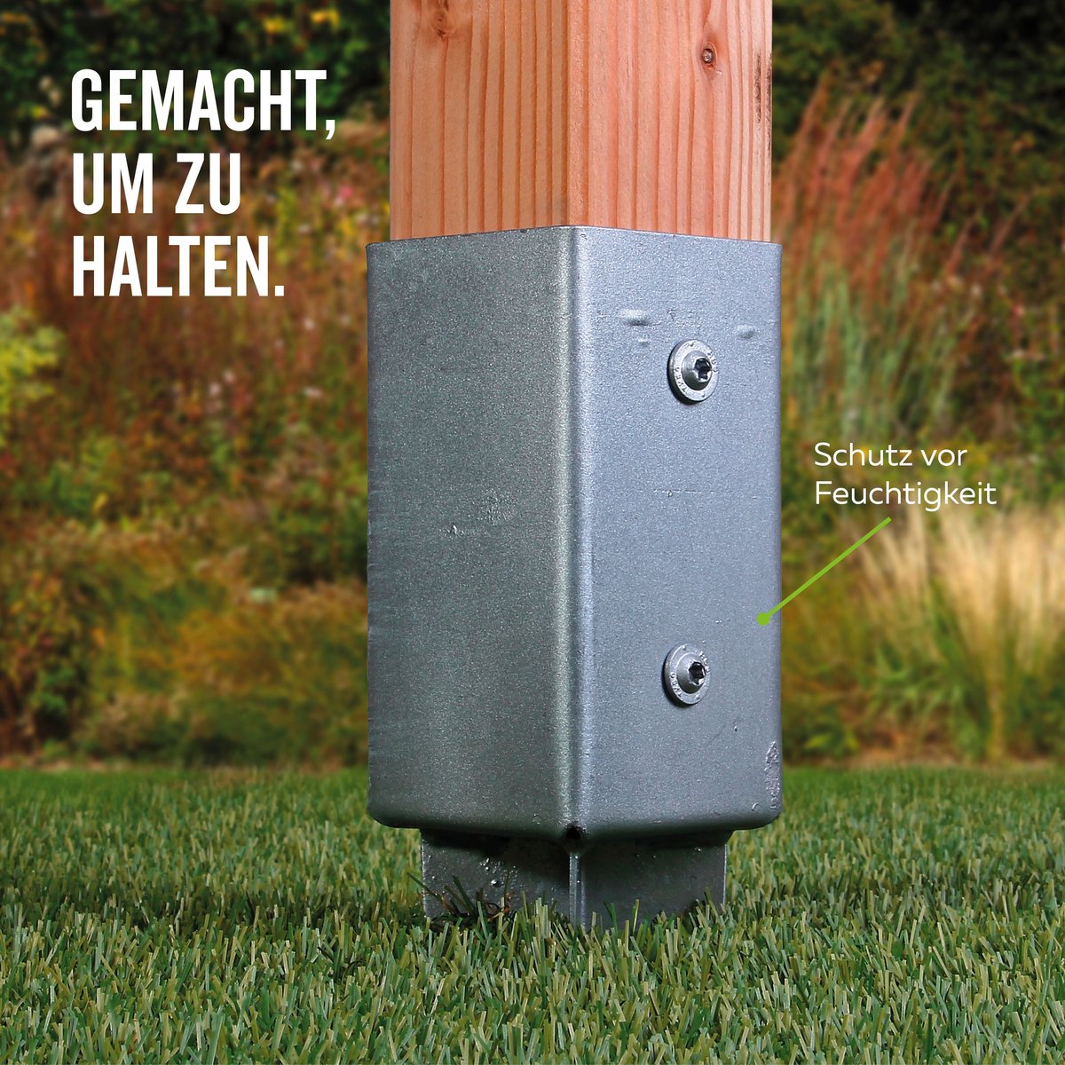 Alberts 4x inschroefmof voor ronde of vierkante houten palen thermisch verzinkt 91 x 91 mm totale lengte 900 mm