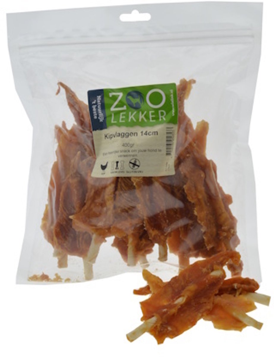 Zoolekker Kipvlaggen 14 cm - smakelijke hondensnack in 100 g en 400 g verpakkingen 400 Gram