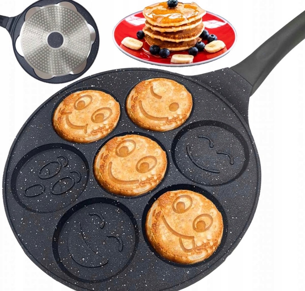 Pannenkoekenpan met 7 smiley-vormen, 26 cm, voor gas en inductie