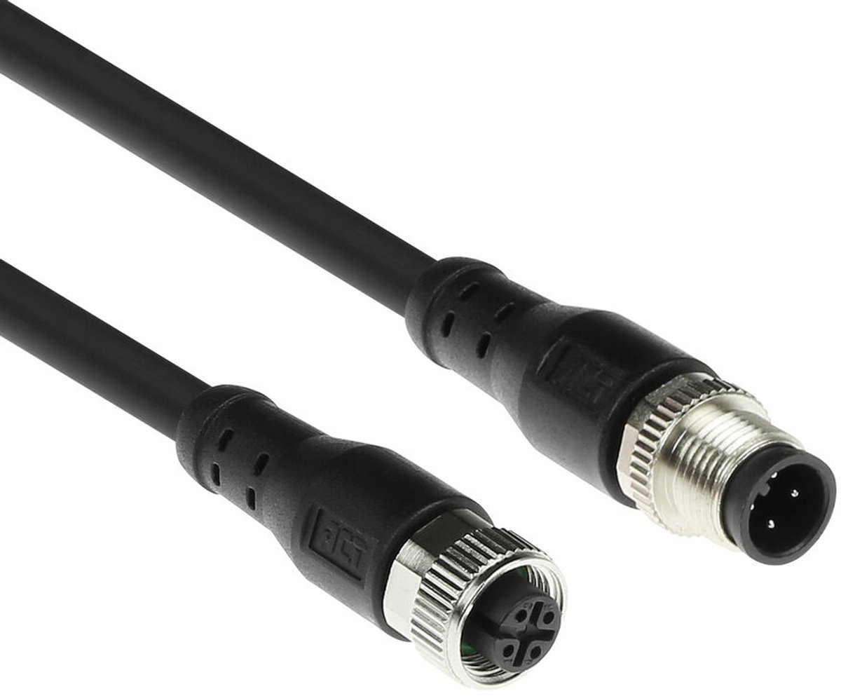 ACT SC3403 Industriële Sensorkabel | M12A 4-Polig Male naar M12A 4-Polig Female | Superflex Xtreme TPE kabel | Afgeschermd | IP67 | Zwart | 5 meter