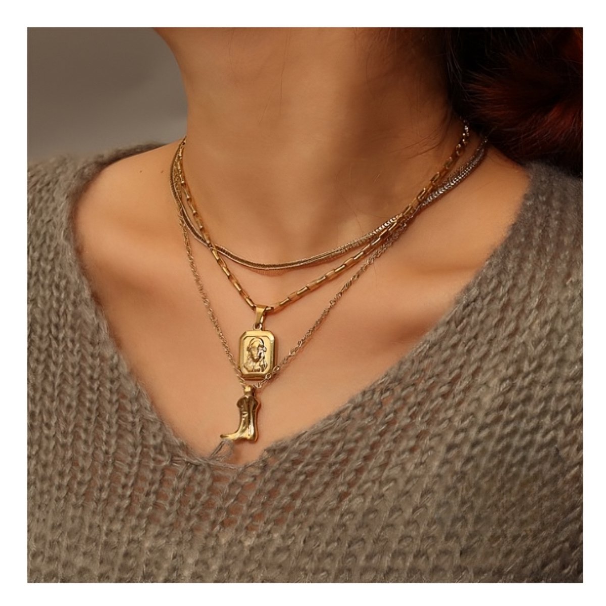 Goudkleurige - ketting - Cowboylaars hanger - Roestvrij Staal - Trendy Western stijl - 45 cm ketting lengte - Dames