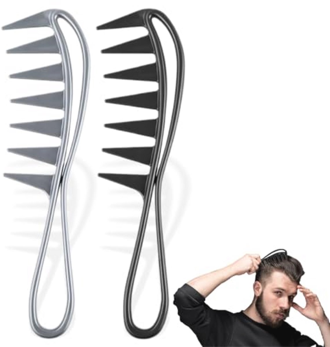 2 Kammen met Brede Tanden voor Krullend Haar - Uniseks Kam met Handvat voor Salon en Huishouden