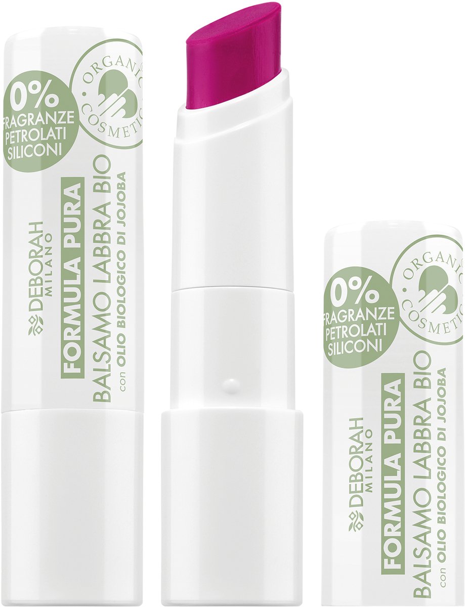 Deborah Milano Formula Pura Bio, Lippenbalsem, Paars, Vrouwen, Universele huid, Jojobaolie, Verzachtend, Hydraterend, Voedend