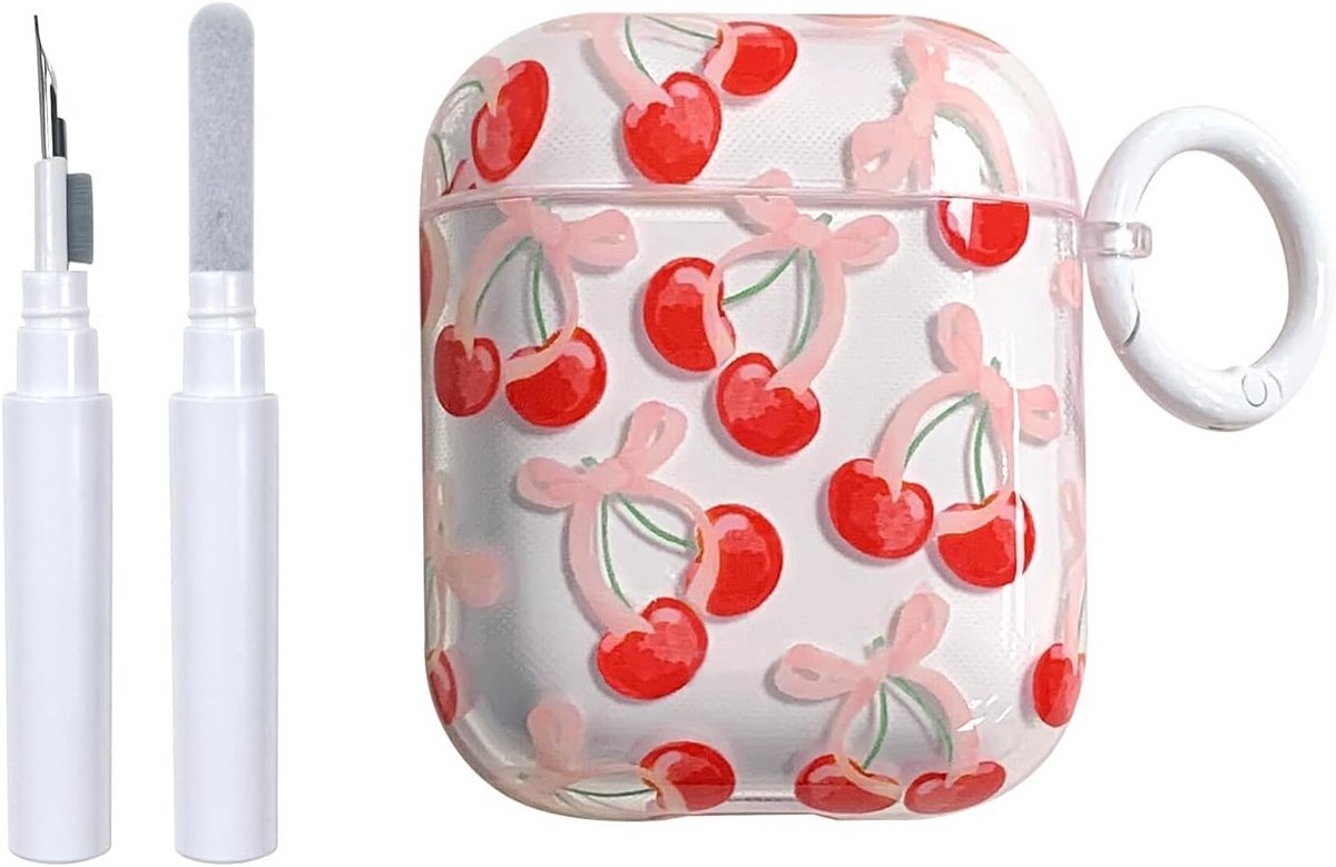 Schattige Cherry Bloesem Hoes met Sleutelhanger voor AirPods 1 & 2
