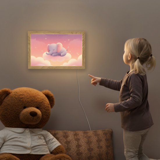 Nachtlampje 30x20 cm - Kinder lampje - Dier - Roze - Wolken - Tafellamp kinderkamer - Slaapkamer lamp - Bedlamp kinderen - Kinderlampje stopcontact - Wandlamp babykamer - Nachtlampjes van Merkloos — afbeelding 5