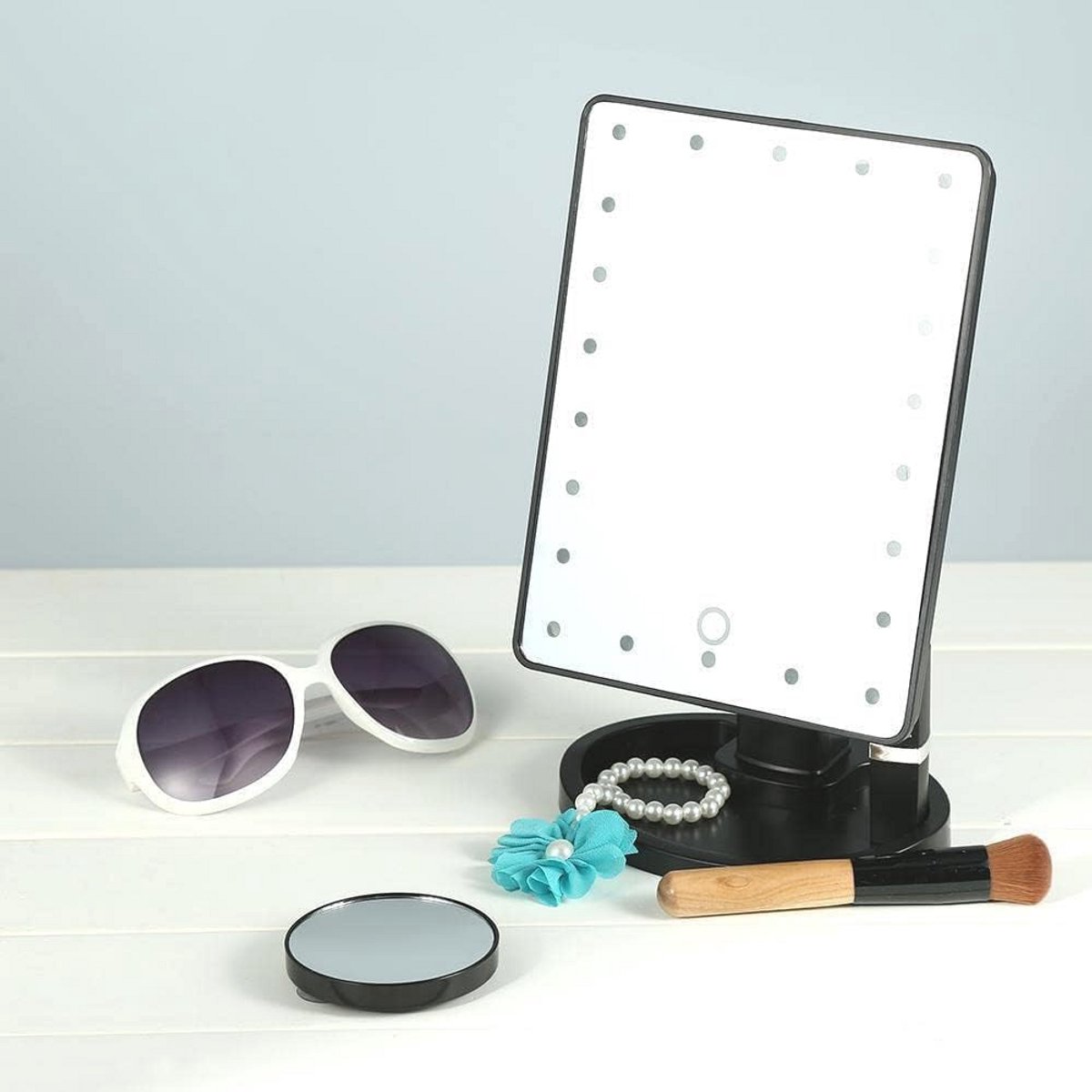 Zwart Make-upspiegel met Vergrootglas en LED Verlichting