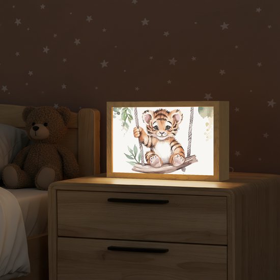 Nachtlampje 30x20 cm - Kinder lampje - Tijger - Dier - Kinderen - Jungle - Tafellamp kinderkamer - Slaapkamer lamp - Bedlamp kinderen - Kinderlampje stopcontact - Wandlamp babykamer - Nachtlampjes van Merkloos — afbeelding 2