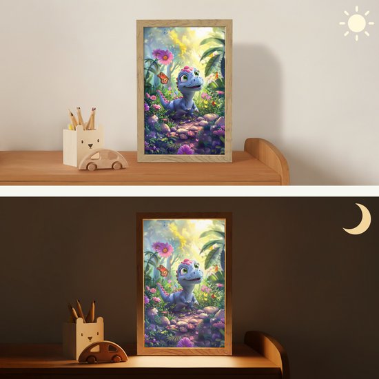 Nachtlampje 20x30 cm - Kinder lampje - Dino - Paars - Baby - Dinosaurus - Tafellamp kinderkamer - Slaapkamer lamp - Bedlamp kinderen - Kinderlampje stopcontact - Wandlamp babykamer - Nachtlampjes van Merkloos — afbeelding 4
