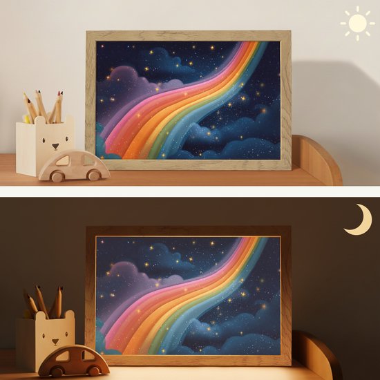 Nachtlampje 30x20 cm - Kinder lampje - Regenboog - Sterrenhemel - Kleurrijk - Tafellamp kinderkamer - Slaapkamer lamp - Bedlamp kinderen - Kinderlampje stopcontact - Wandlamp babykamer - Nachtlampjes van Merkloos — afbeelding 4