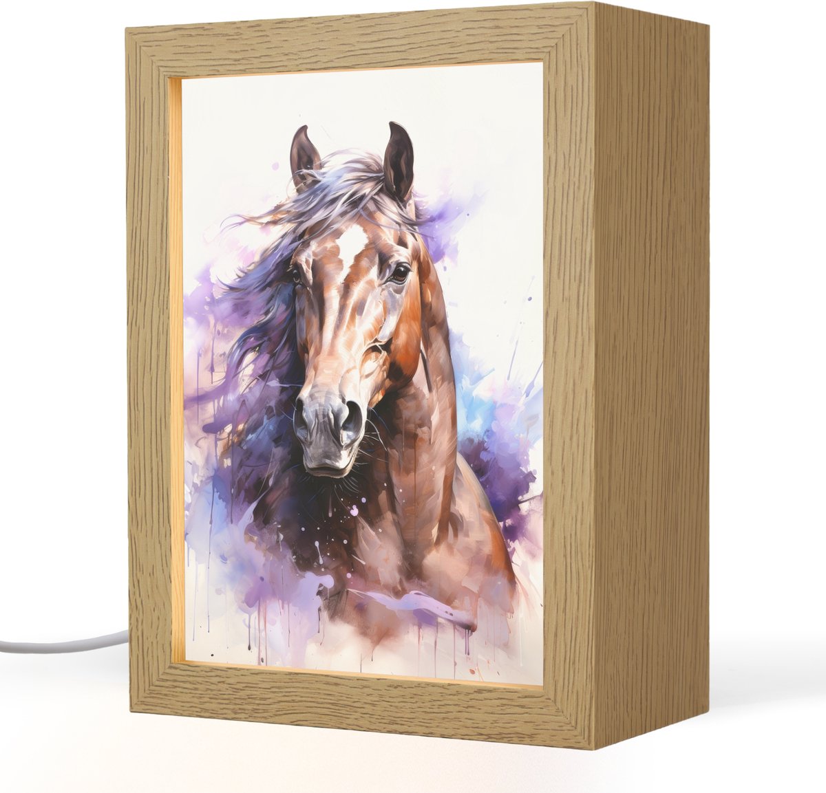 Nachtlampje 15x20 cm - Kinder lampje - Paard - Dieren - Meisjes - Paars - Bruin - Tafellamp kinderkamer - Slaapkamer lamp - Bedlamp kinderen - Kinderlampje stopcontact - Wandlamp babykamer - Nachtlampjes
