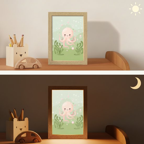 Nachtlampje 15x20 cm - Kinder lampje - Octopus - Zeedieren - Groen - Onderwater - Tafellamp kinderkamer - Slaapkamer lamp - Bedlamp kinderen - Kinderlampje stopcontact - Wandlamp babykamer - Nachtlampjes van Merkloos — afbeelding 4