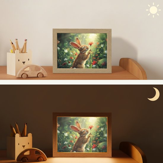 Nachtlampje 20x15 cm - Kinder lampje - Konijn - Dieren - Bloemen - Natuur - Tafellamp kinderkamer - Slaapkamer lamp - Bedlamp kinderen - Kinderlampje stopcontact - Wandlamp babykamer - Nachtlampjes van Merkloos — afbeelding 4