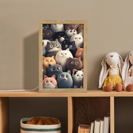 Nachtlampje 20x30 cm - Kinder lamp - Kat - Dieren - Poes - Patroon - Jongen - Meisje - Tafellamp kinderkamer - Slaapkamer lamp - Bedlamp kinderen - Kinderlampje stopcontact - Wandlamp babykamer - Nachtlampjes van OnlyWow — afbeelding 3