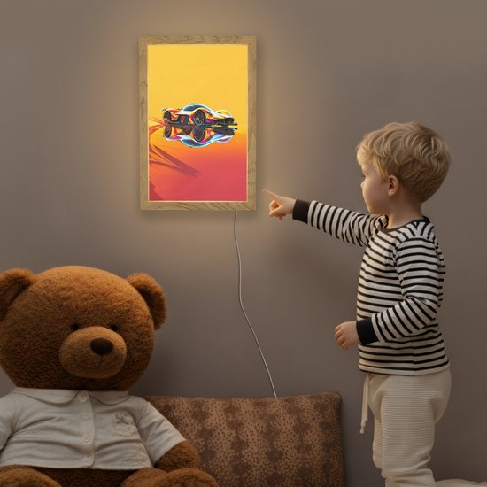 Nachtlampje 20x30 cm - Kinder lampje - Auto - Race - F1 - Jongens - Geel - Rood - Tafellamp kinderkamer - Slaapkamer lamp - Bedlamp kinderen - Kinderlampje stopcontact - Wandlamp babykamer - Nachtlampjes van Merkloos — afbeelding 5