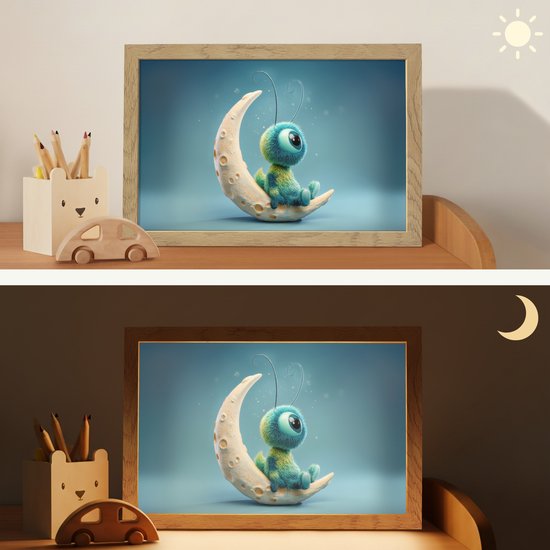 Nachtlampje 30x20 cm - Kinder lampje - Maan - Ruimtewezen - Blauw - Tafellamp kinderkamer - Slaapkamer lamp - Bedlamp kinderen - Kinderlampje stopcontact - Wandlamp babykamer - Nachtlampjes van Merkloos — afbeelding 4