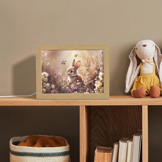 Nachtlampje 20x15 cm - Kinder lamp - Konijntje - Bruin - Bloemen - Vlinders - Tafellamp kinderkamer - Slaapkamer lamp - Bedlamp kinderen - Kinderlampje stopcontact - Wandlamp babykamer - Nachtlampjes van Merkloos — afbeelding 3