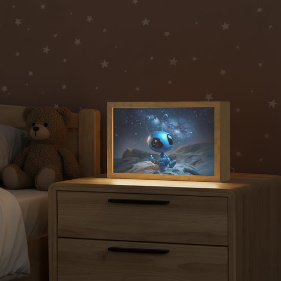 Nachtlampje 30x20 cm - Kinder lampje - Ruimtewezen - Blauw - Galaxy - Tafellamp kinderkamer - Slaapkamer lamp - Bedlamp kinderen - Kinderlampje stopcontact - Wandlamp babykamer - Nachtlampjes van Merkloos — afbeelding 2