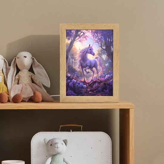 Nachtlampje 15x20 cm - Kinder lampje - Eenhoorn - Paars - Sprookje - Fantasy dier - Tafellamp kinderkamer - Slaapkamer lamp - Bedlamp kinderen - Kinderlampje stopcontact - Wandlamp babykamer - Nachtlampjes van Merkloos — afbeelding 3