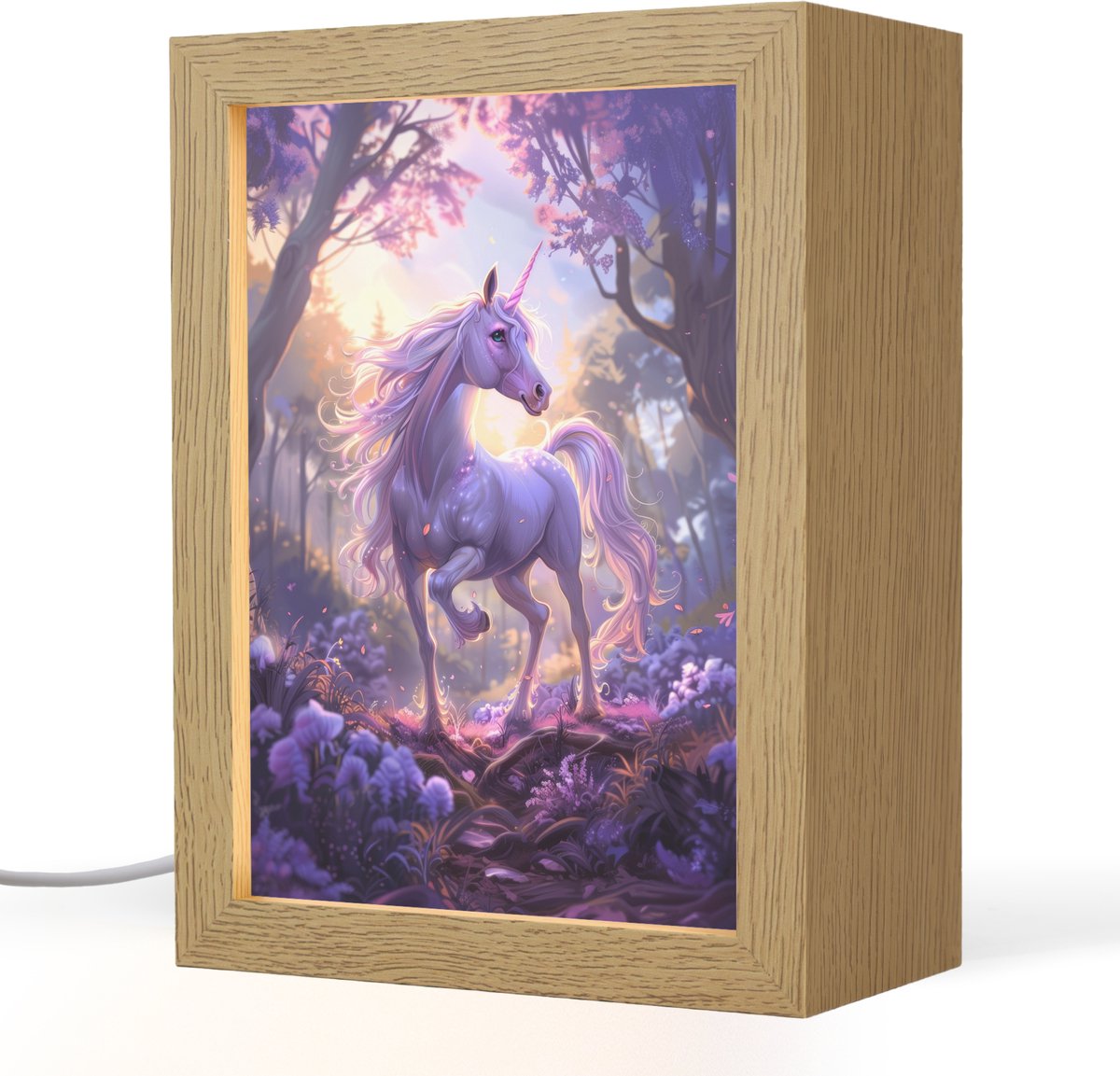 Nachtlampje 15x20 cm - Kinder lampje - Eenhoorn - Paars - Sprookje - Fantasy dier - Tafellamp kinderkamer - Slaapkamer lamp - Bedlamp kinderen - Kinderlampje stopcontact - Wandlamp babykamer - Nachtlampjes