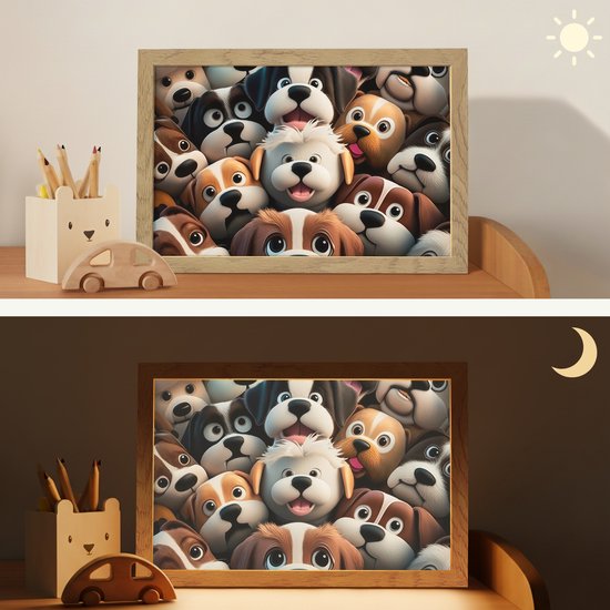 Nachtlampje 30x20 cm - Kinder lamp - Hond - Dieren - Patronen - Bruin - Meisjes - Jongens - Tafellamp kinderkamer - Slaapkamer lamp - Bedlamp kinderen - Kinderlampje stopcontact - Wandlamp babykamer - Nachtlampjes van Merkloos — afbeelding 4