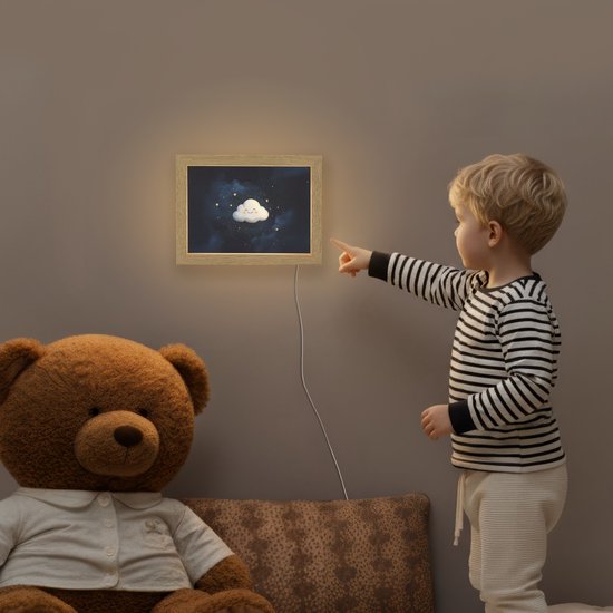 Nachtlampje 20x15 cm - Kinder lampje - Wolkje - Gezichtje - Sterren - Donkerblauw - Tafellamp kinderkamer - Slaapkamer lamp - Bedlamp kinderen - Kinderlampje stopcontact - Wandlamp babykamer - Nachtlampjes van Merkloos — afbeelding 5