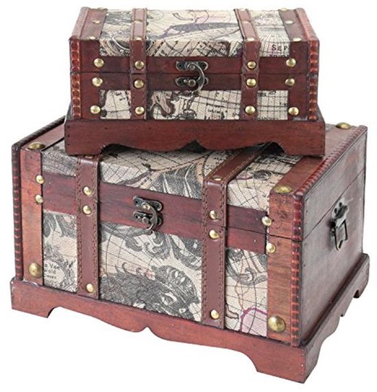 Meinposten Houten kist met deksel, schatkist, bruin, krat, 15 x 36 x 26 cm (h x b x d