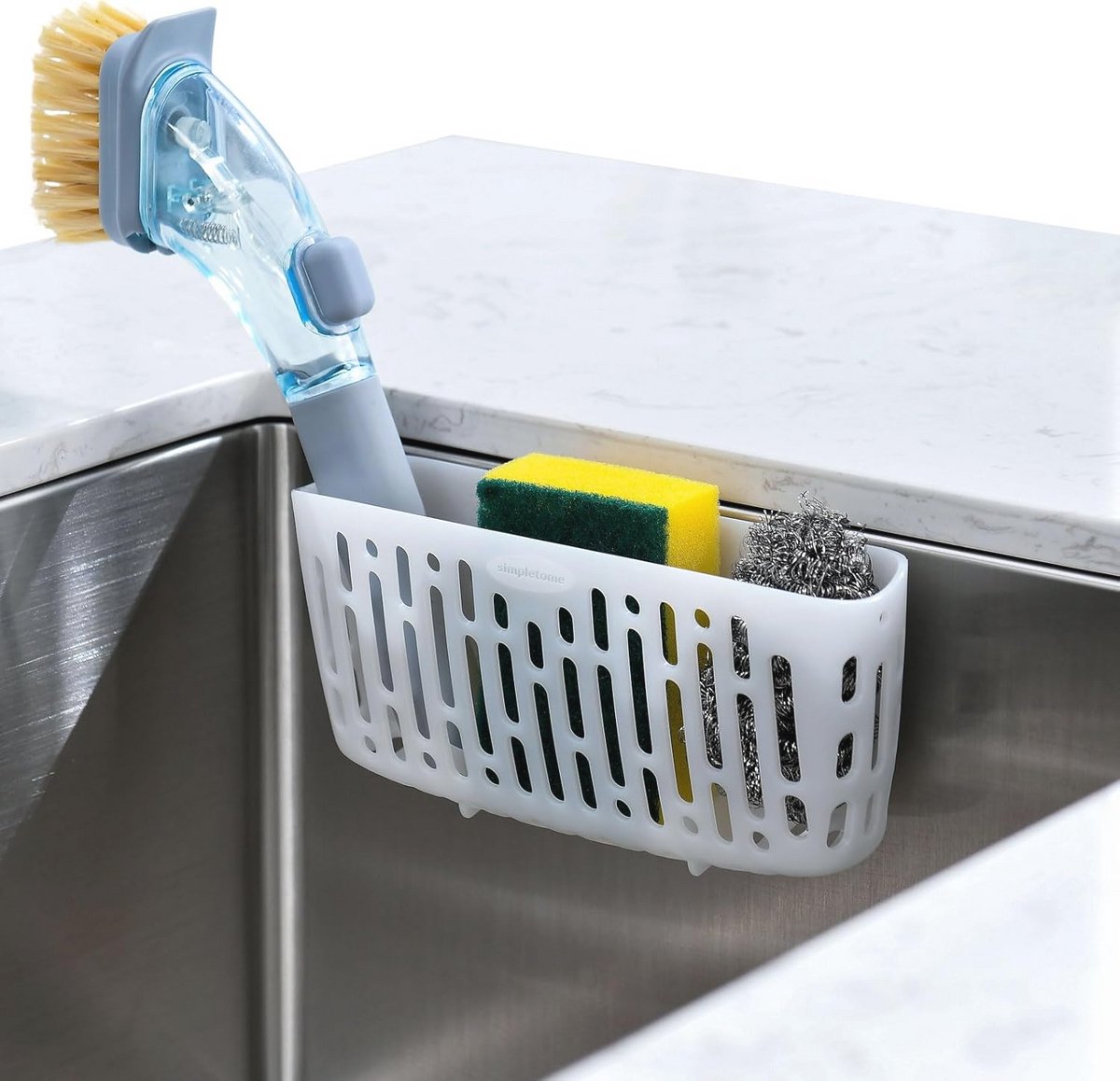 Sponshouder voor Gootsteen met Sterke Zuignappen - Keuken Organizer - Doorzichtig Wit