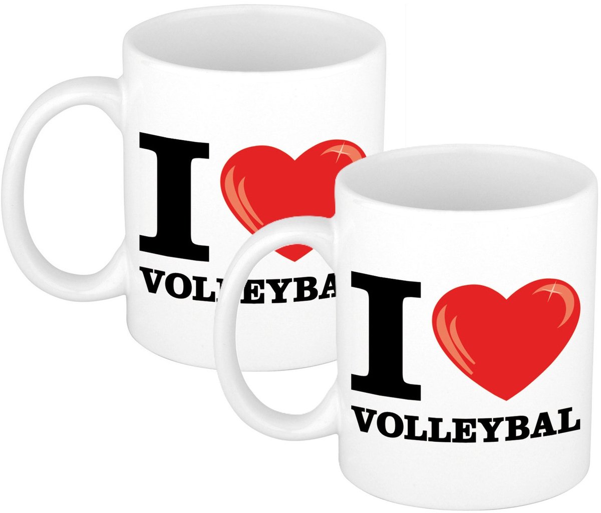 I Love Volleybal - 2x - cadeau koffie mok - sport beker - wit - met hartje - 300 ml