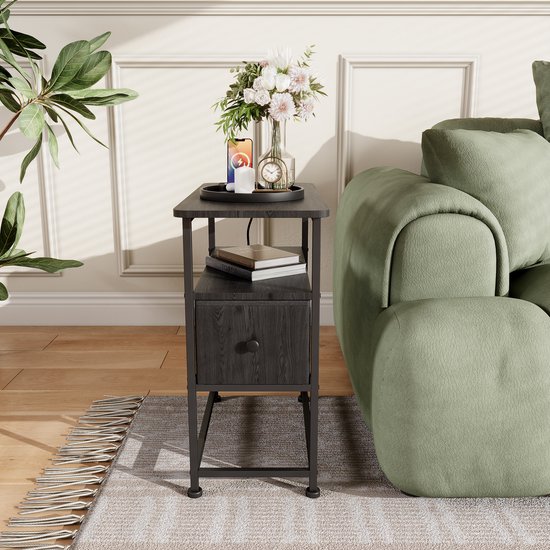 Relaxdays bijzettafel met stopcontacten en USB, 2 lades, 61x35x60 cm