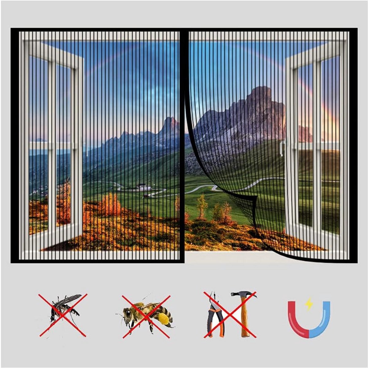 Insectenhor Raam 110x160cm - Vliegenhor Zonder Boren met Klittenband voor Muggenbescherming