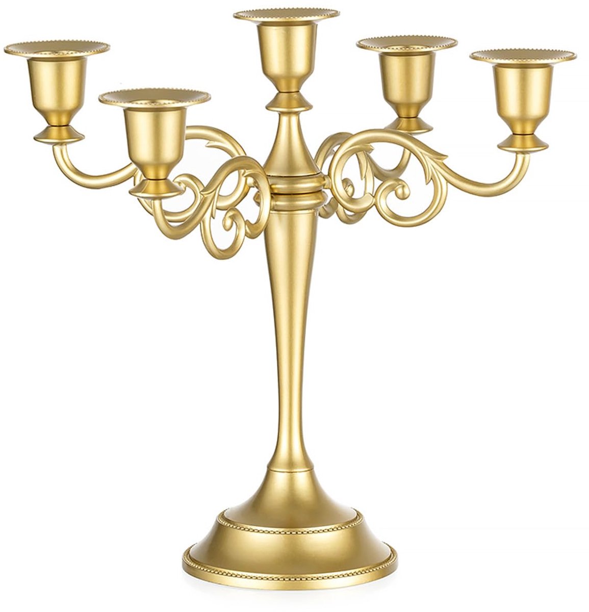 Unyqoos Elegante metalen kandelaar met vijf armen voor sfeervolle tafeldecoratie Goud