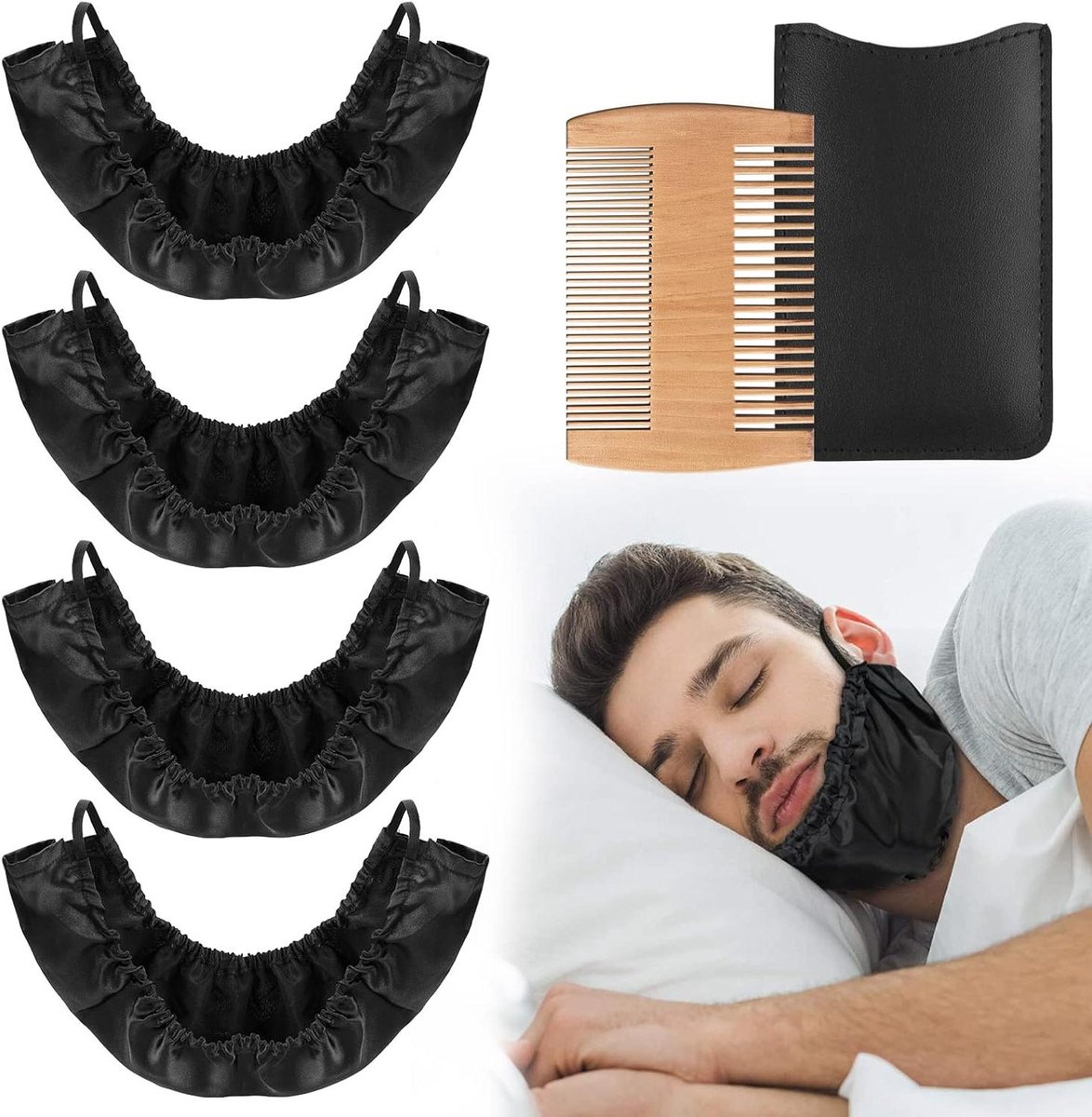 Allecta - 4-pack XL gezichtskam voor heren, bedtijd slabbetje schort motorkap in zwart kleurrijke set