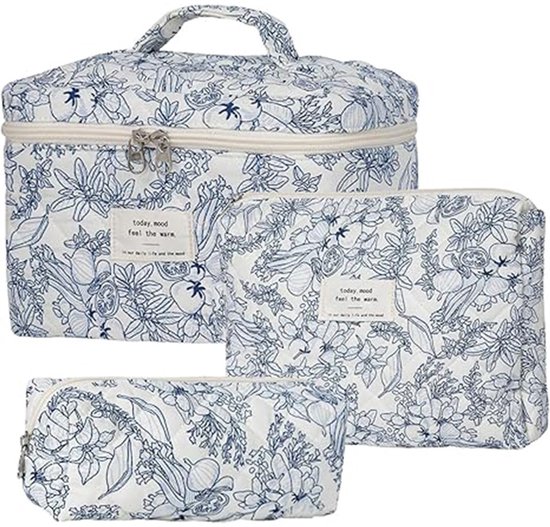 3-delige make-uptasjes set, katoenen make-uptasje, make-uptasje voor op reis - make-upzakje, toilettas met bloemenpatroon