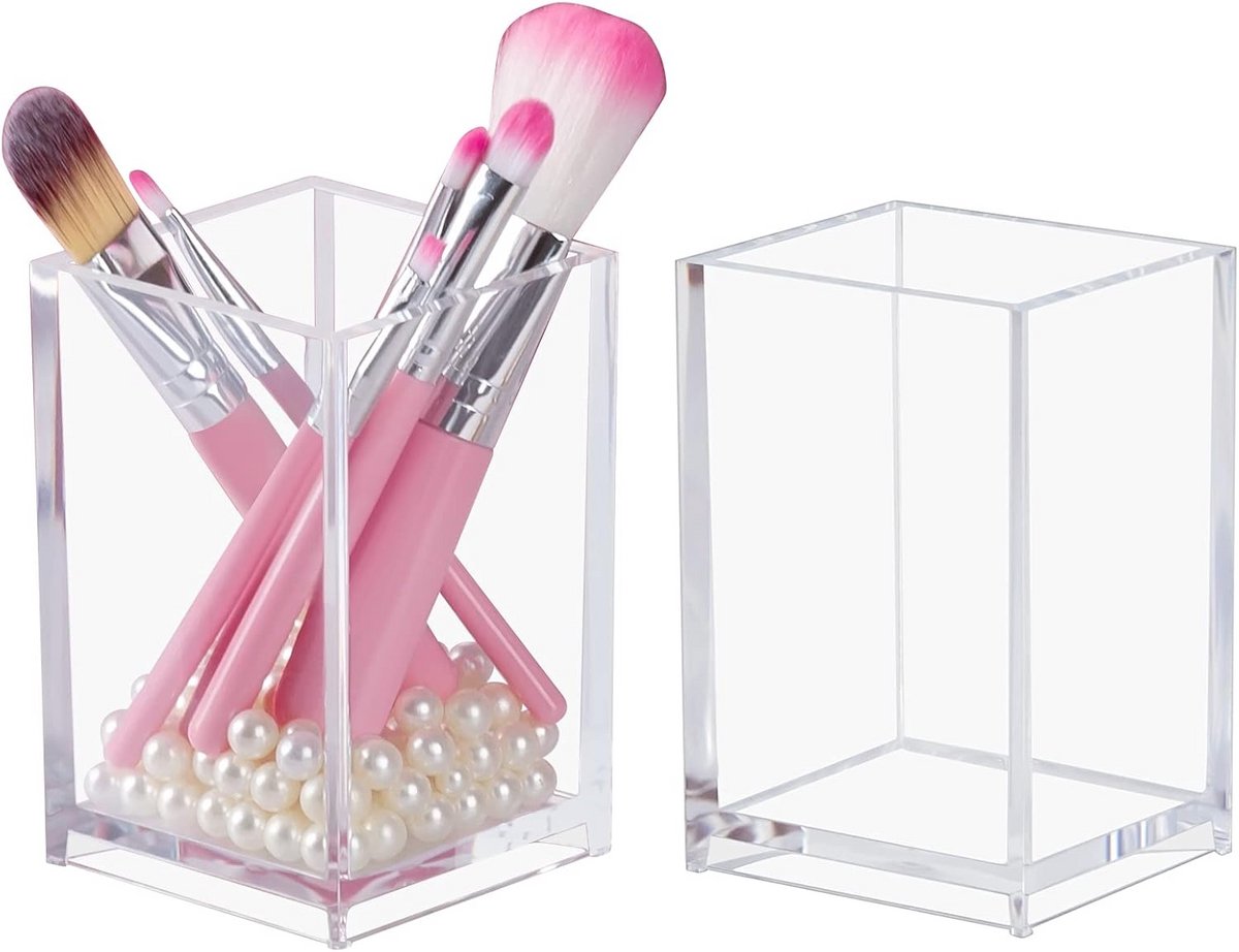 Transparante acryl potloodhouder en make-up borstelhouders - 2 stuks desktop organizer voor kantoor en school