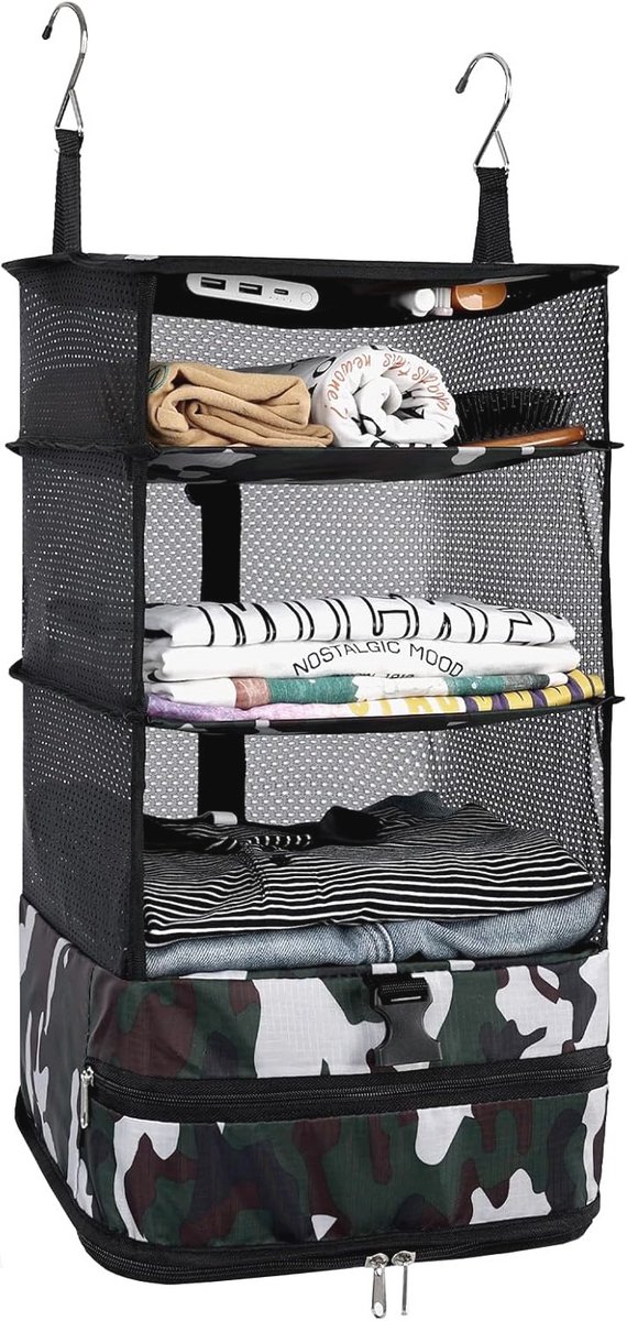 Hangende 3-plank kast organizer met haak - Opvouwbare en wasbare Oxford stof
