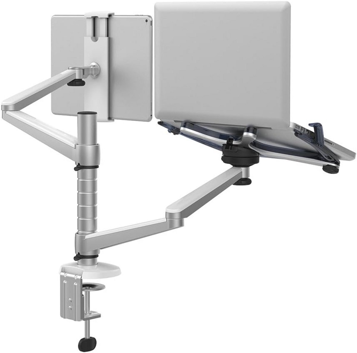 Verstelbare Aluminium Universele Laptop en Tablet Stand met Klem en Dubbele Arm