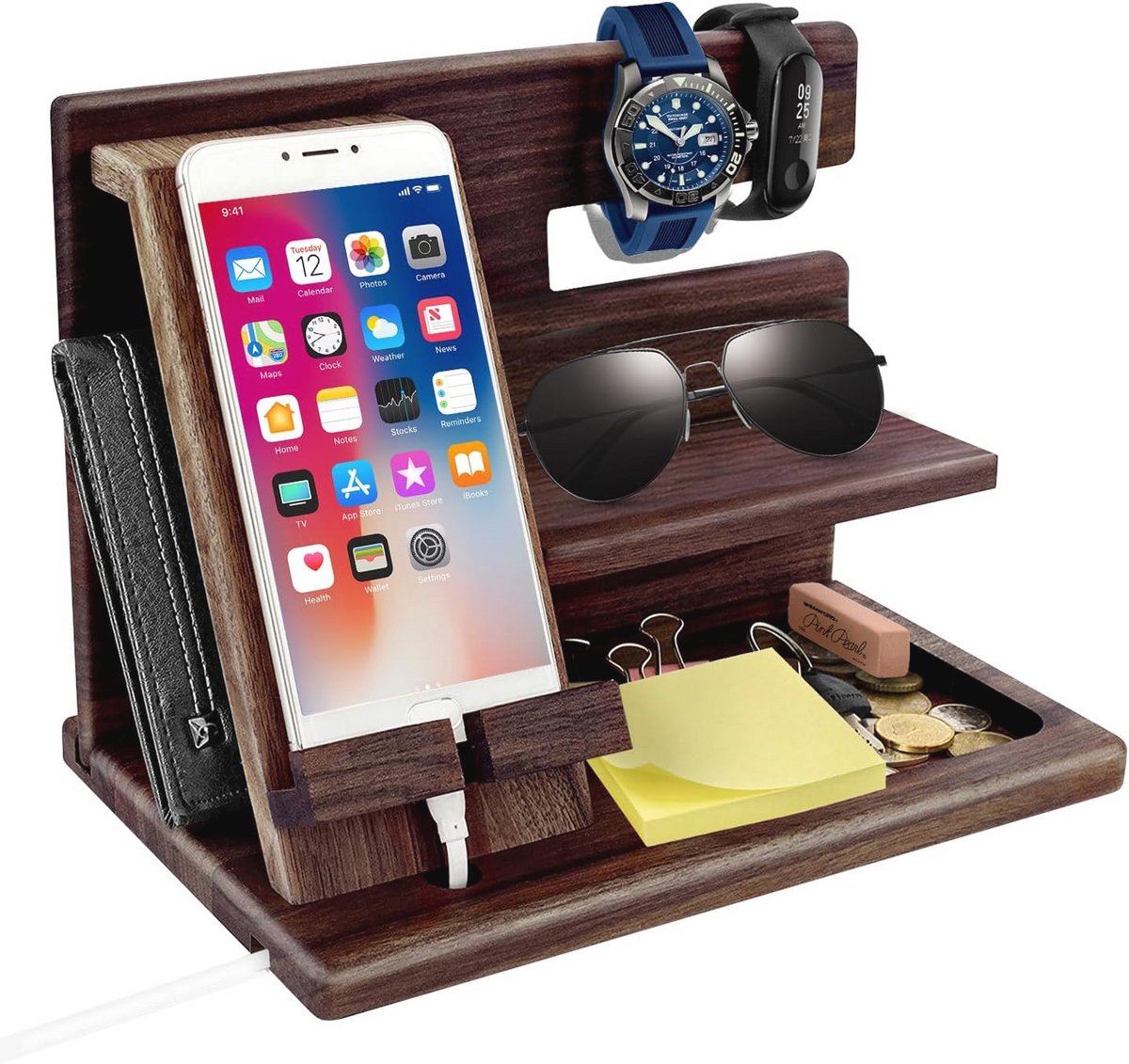 Houten Dockingstation Organizer voor Mannen – Perfect Cadeau voor Iedere Gelegenheid