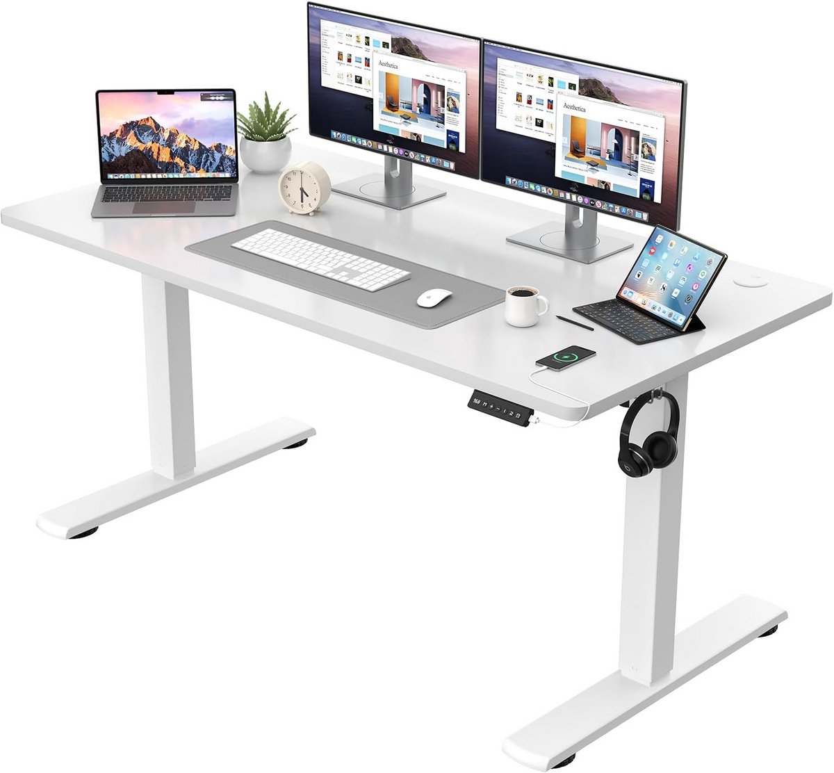 Elektrisch Zit-Sta Bureau met Geheugenfunctie 140x60 cm Wit