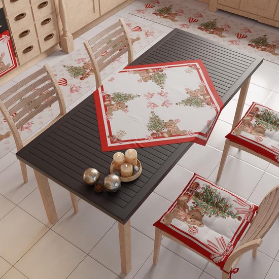 Kerst tafelloper 230 x 33 cm, linnen met elegante eland- en