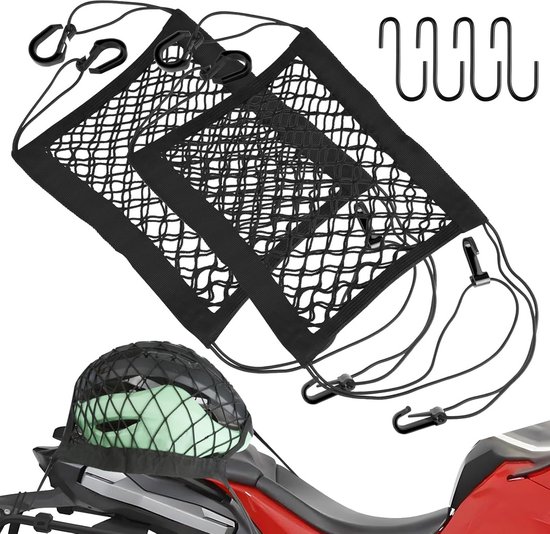 2x Elastisch Bagagenet Voor Motor Auto En Fiets Inclusief 4 Haken 2x-elastisch-bagagenet-voor-motor-auto-en-fiets-inclusief-4-haken