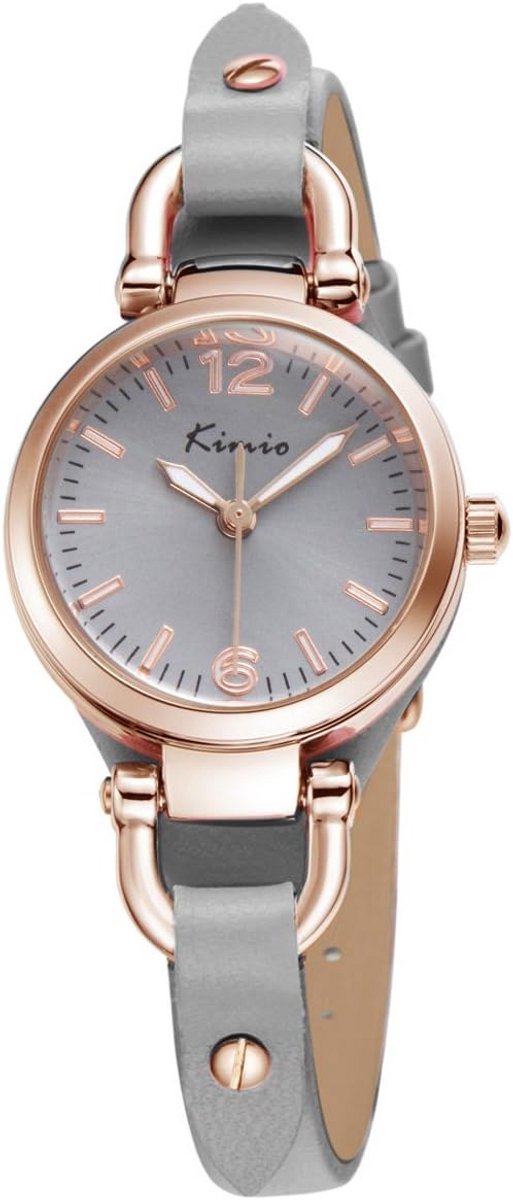 Dameshorloge met Smalle Leren Band en Ronde Wijzerplaat