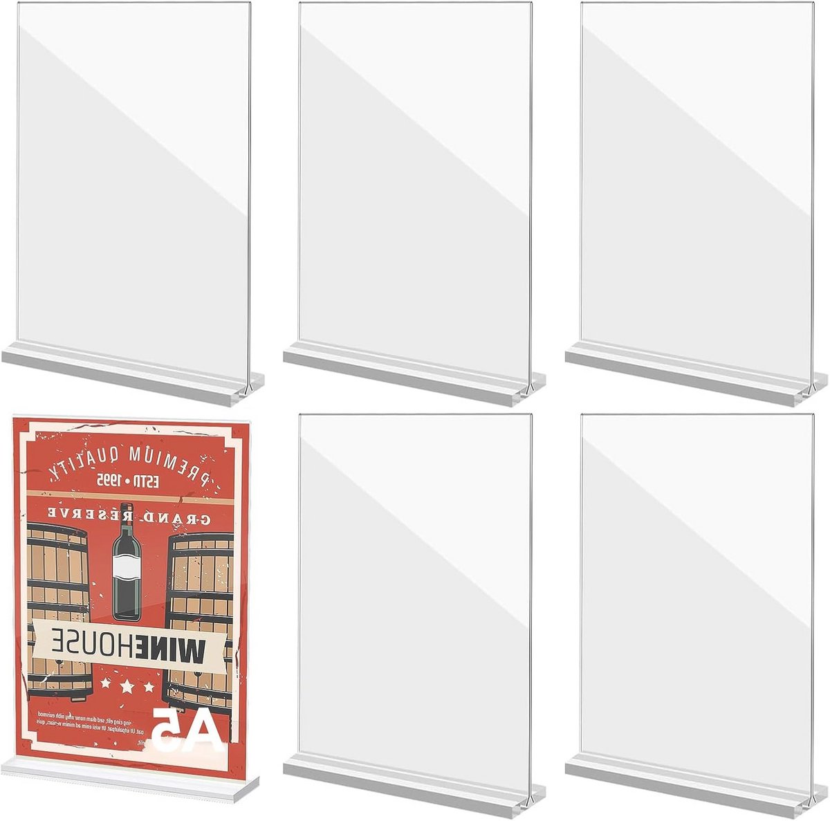Transparante A5 Tafelstandaard - Set van 6 Stuks voor Menu's en Documenten