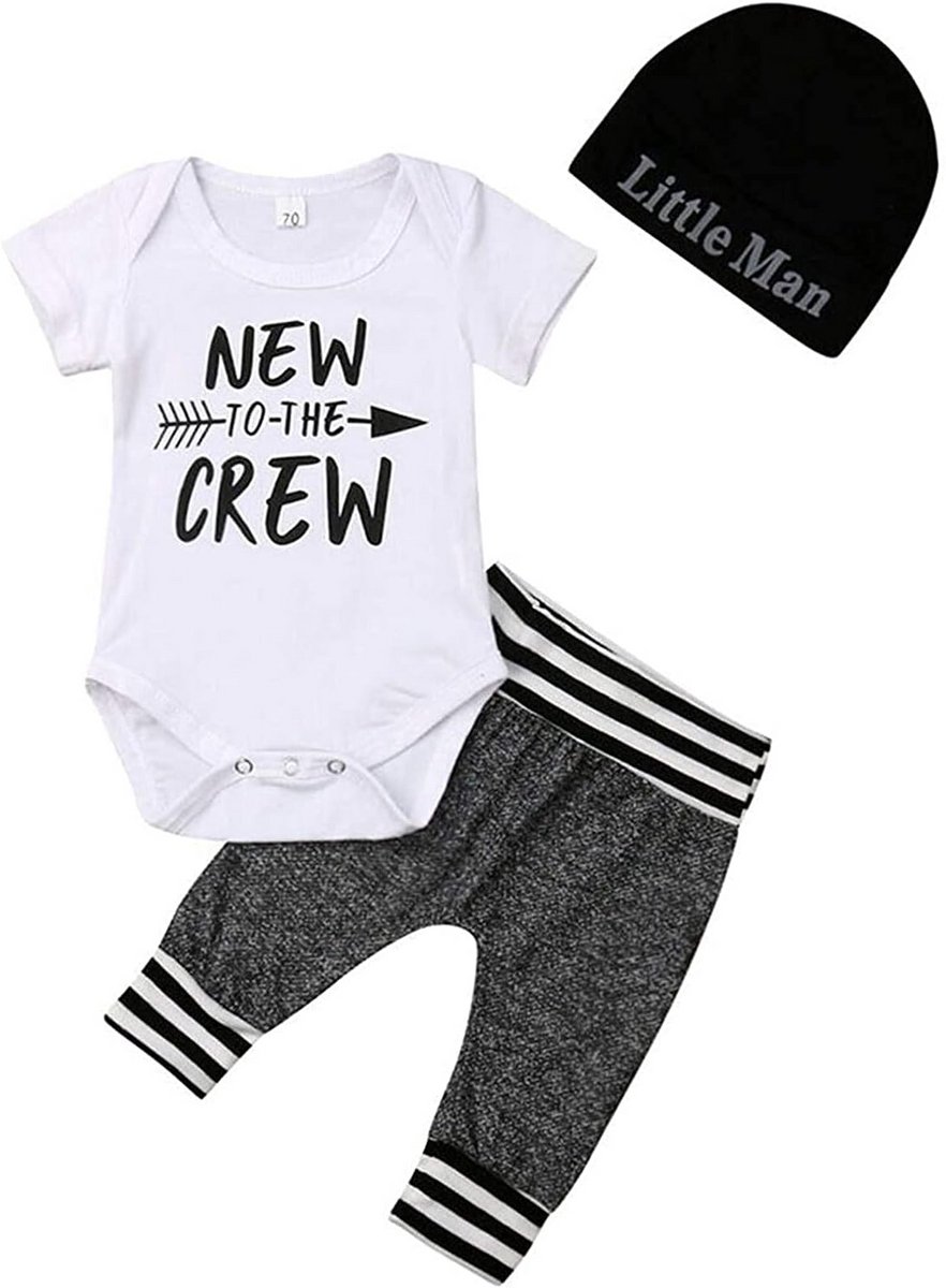 Schattige 3-delige Kledingset Babyjongen: Romper, Broek en Mutsje