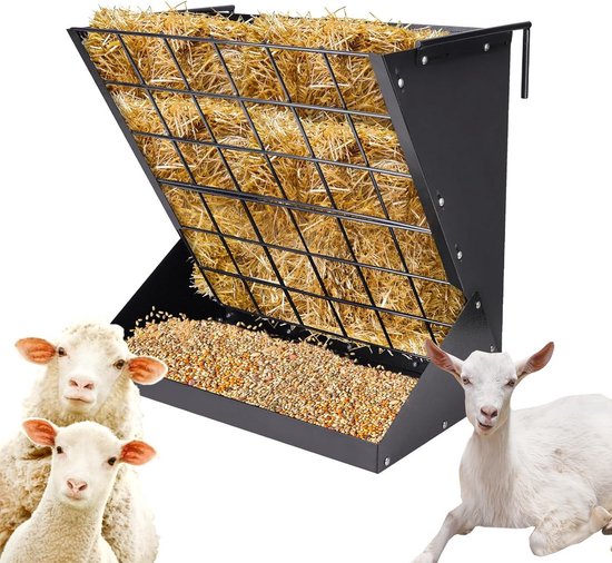 Geitenhooi-voederstation, hooi-voederstation voor geiten, grote capaciteit voor paardenhooi, wandhooivoerstation - afneembaar hanghooivoederstation aan de muur voor schapen, runderen, paarden