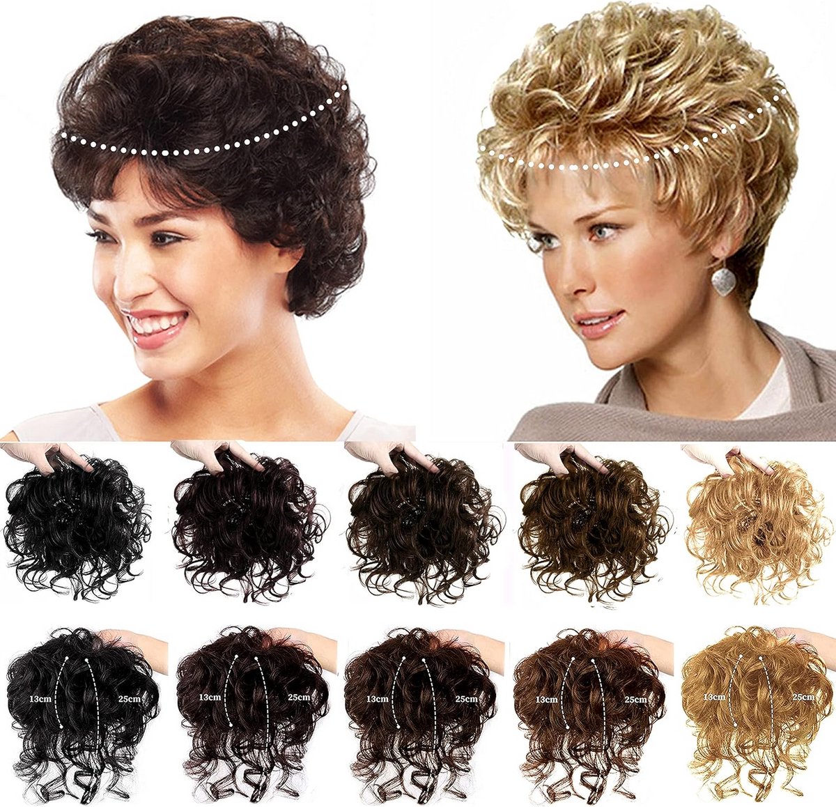 Natuurlijk Haarstuk voor Dames met Dunne Topper Clip-in Extensions bij de Kruin