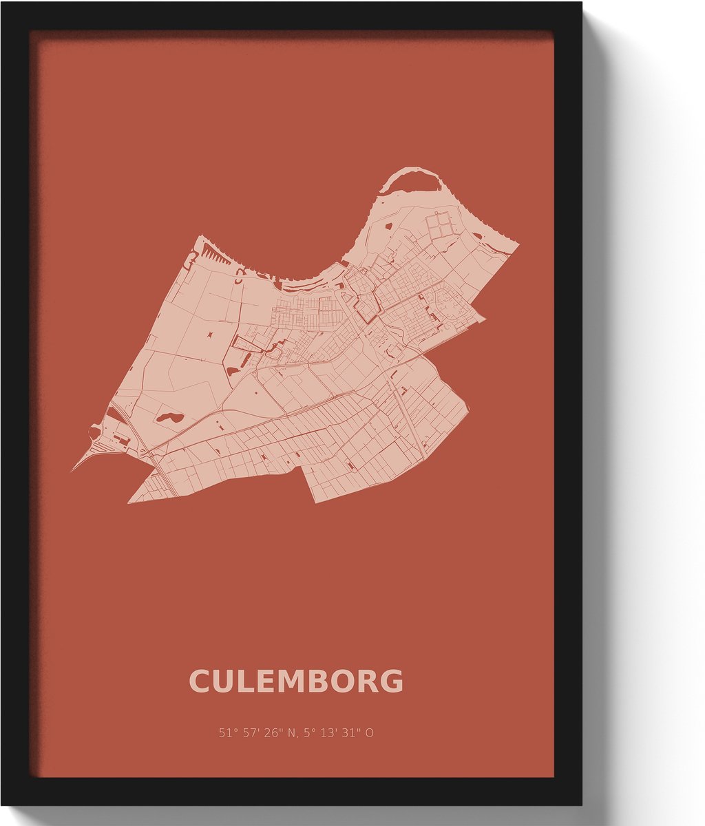 Poster Culemborg A2 - 42 x 59,4 cm - Rood Inclusief lijst (Zwart MDF)