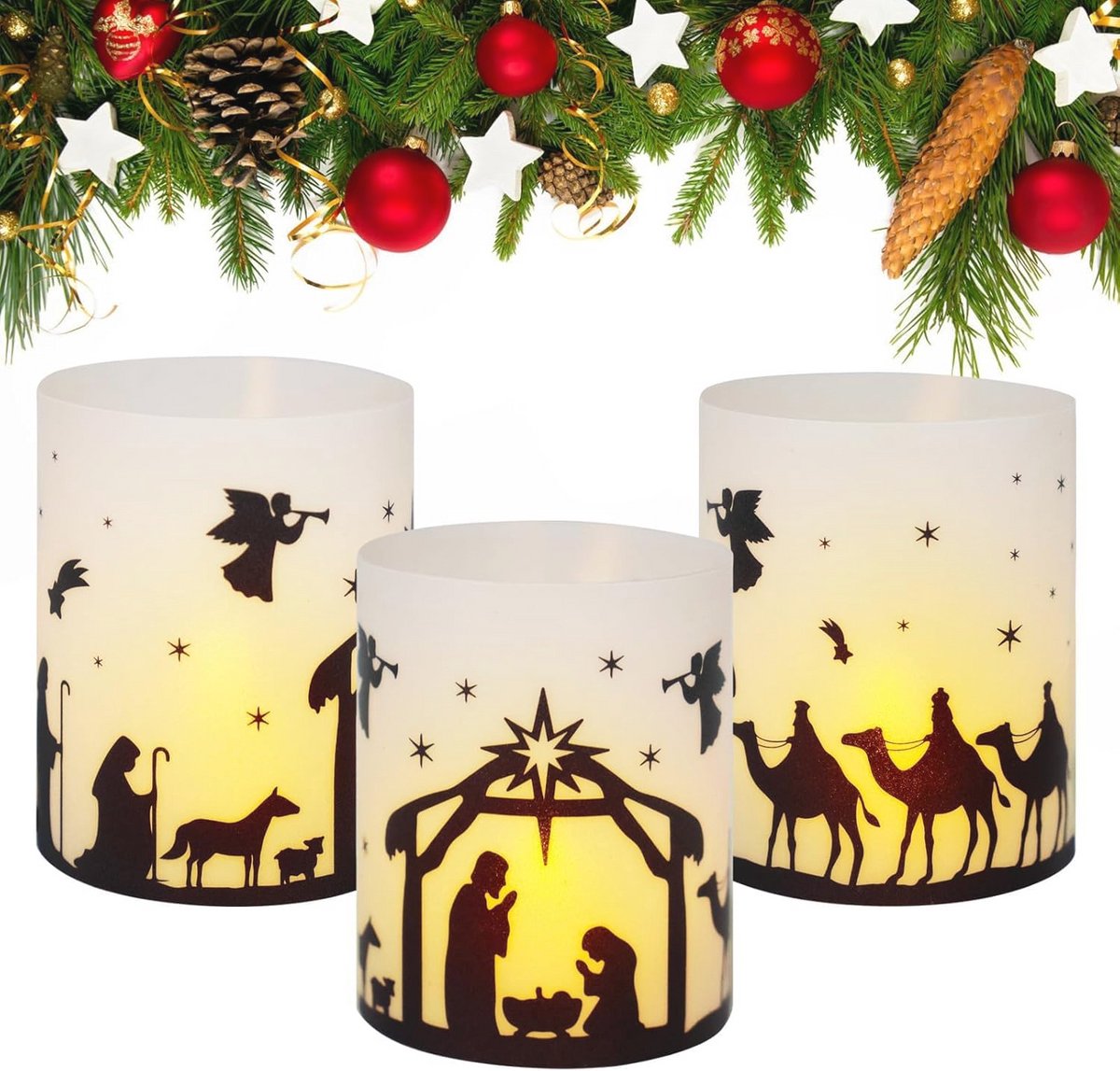 12 stuks kerst tafelkaarsenhouders van kunststof - Decoratieve lantaarns en lampenkappen voor kerstdecoratie