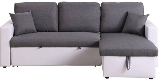 Canapé d'angle convertible/réversible avec rangements "Alain" - 221 x 145 x 85 cm - 3 places - Grijs / Wit