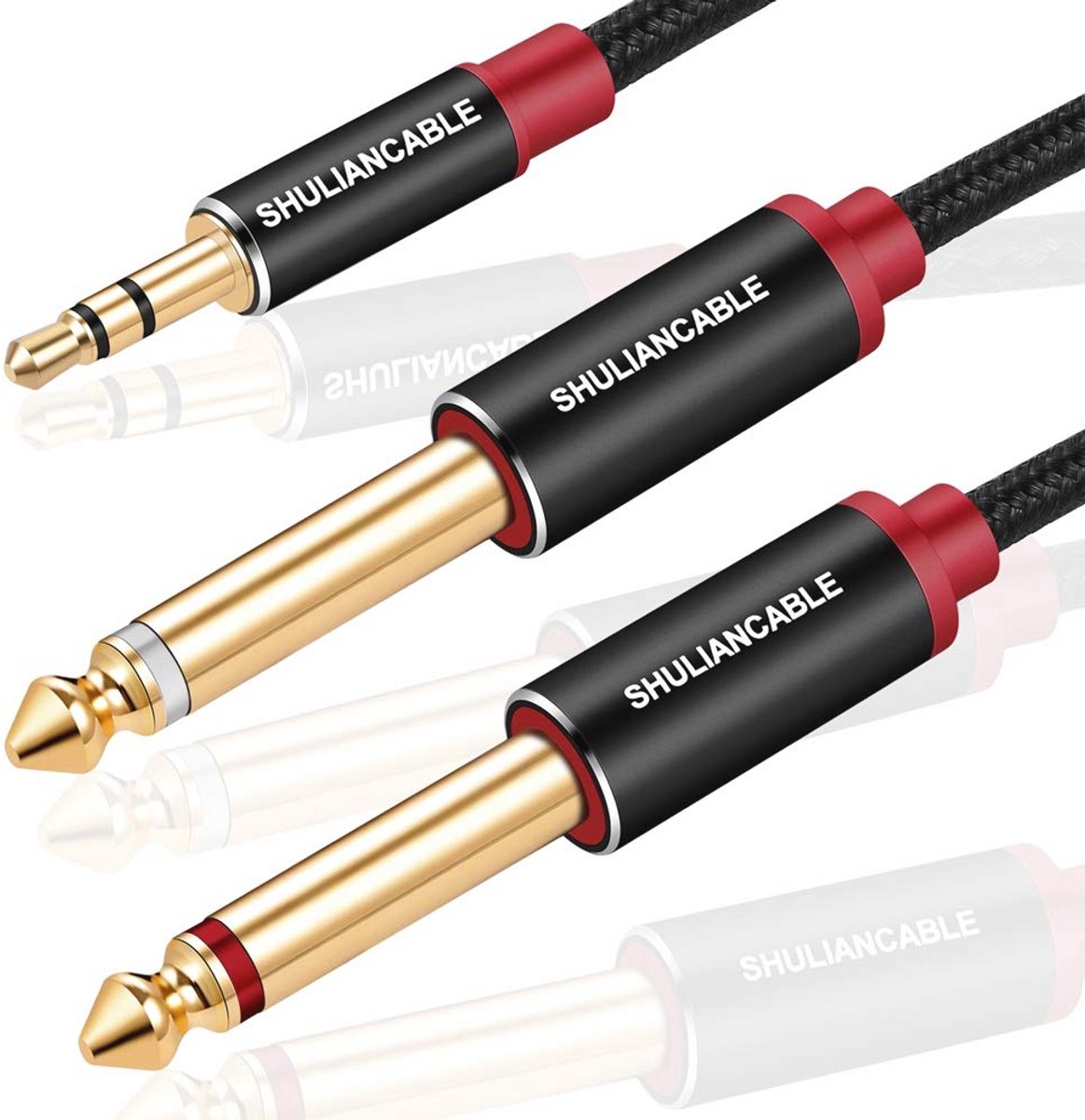 3,5 mm naar 2 x 6,35 mm audiokabel - Mono Y splitter voor mixer, gitaar en microfoon
