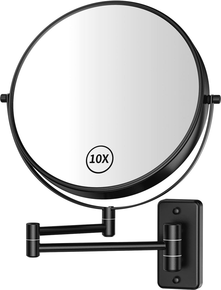 9 Inch Dubbelzijdige Roterende Make-up Spiegel met 1X/10X Vergroting - Zwart